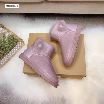 

2019 China's highest quality women's boots, real leather, 100% natural wool, snow boots with diamonds, free delivery