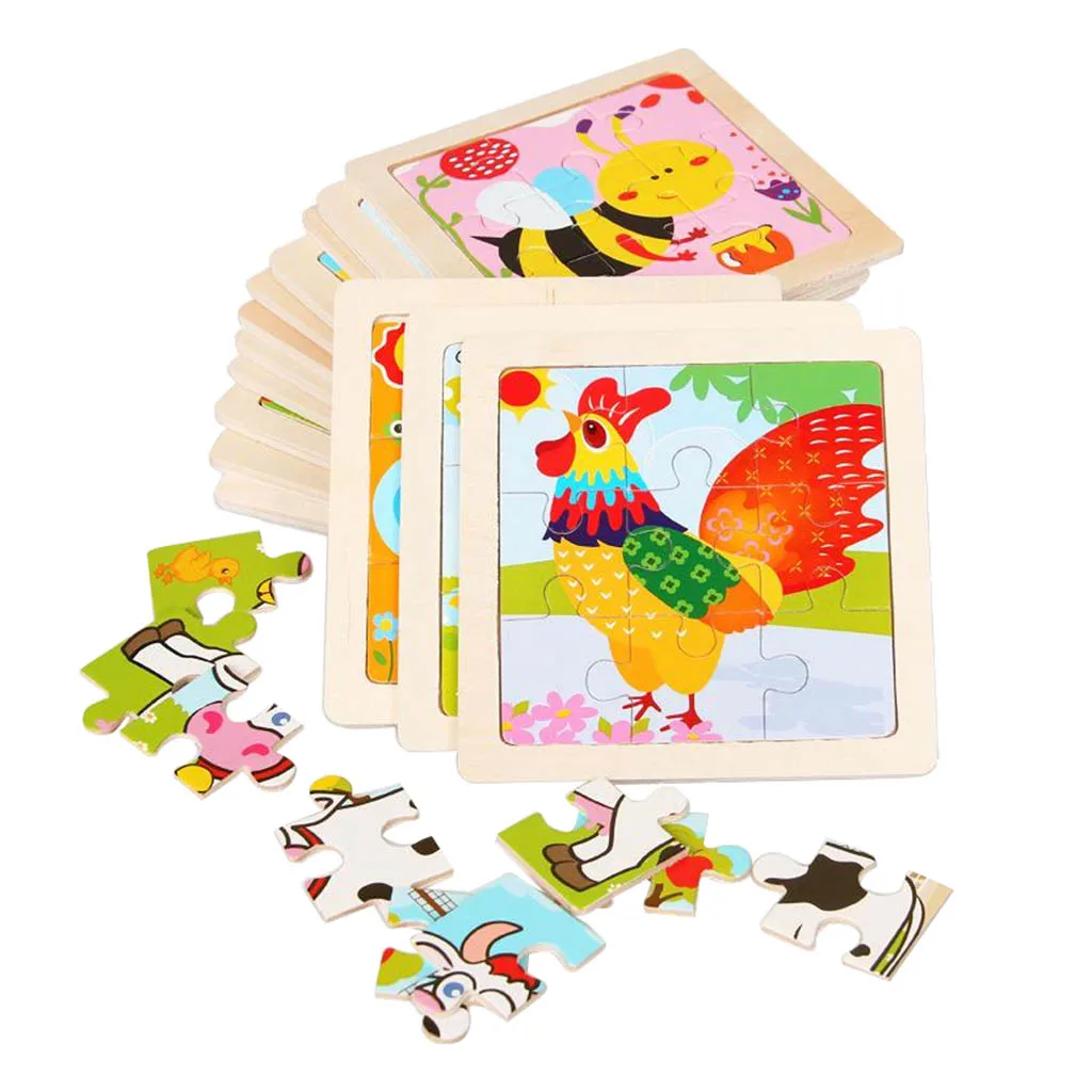 Jigsaw Wooden Puzzles Brain Teaser For Toddlers Kids Toys 9pcs -Animals