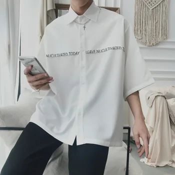 

Men's shirt 2020 spring new slim-fitting monochromatic monogrammed short sleeve shirt loose casual personality youth men's wear