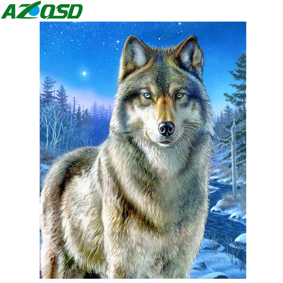 Алмазная живопись AZQSD с волком животным картина из страз алмазная вышивка зимний