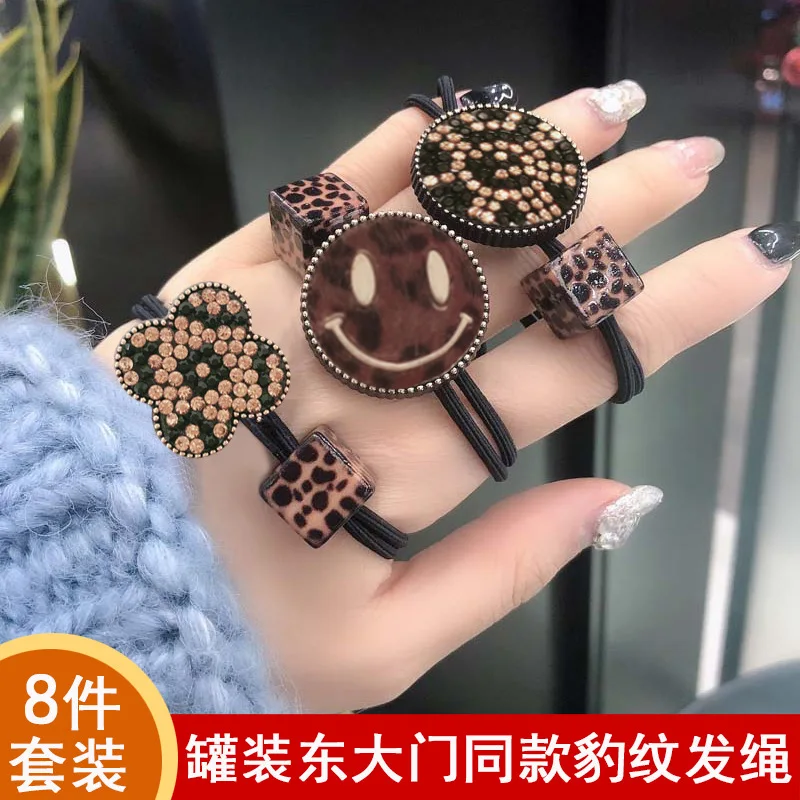 

8 Pieces Online Celebrity Dual Purpose Headband Bracelets Leopord Pattern Smiley Hairband South Korea Celebrity Style for Tying