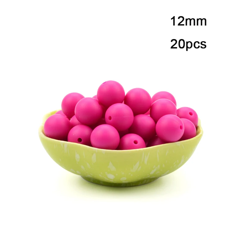Violet red LOFCA 12 мм 20 шт./лот Силиконовые Круглые бусины пищевого класса BPA Бесплатно Силиконовые Прорезыватели для зубов Детская жевательная для прорезывания зубов бусины игрушки для DIY - Цвет: Violet red