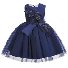 Новинка; темно-синие праздничные платья с аппликацией на день рождения; короткие фатиновые платья для маленьких детей на свадьбу;