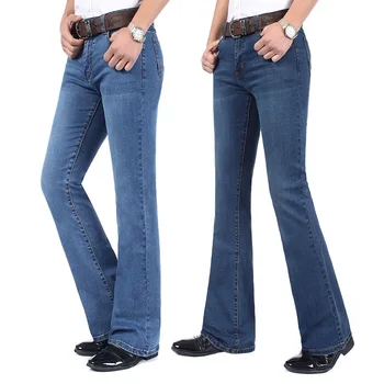 

Free Shipping Autumn and winter male mid waist elastic thick denim flare trousers Men's business casual jeans