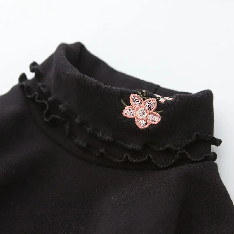 flower black Футболки для девочек; детская одежда на весну-осень; детская футболка с длинными рукавами для маленьких девочек; футболки; топы для малышей с цветочным рисунком - Цвет: flower black