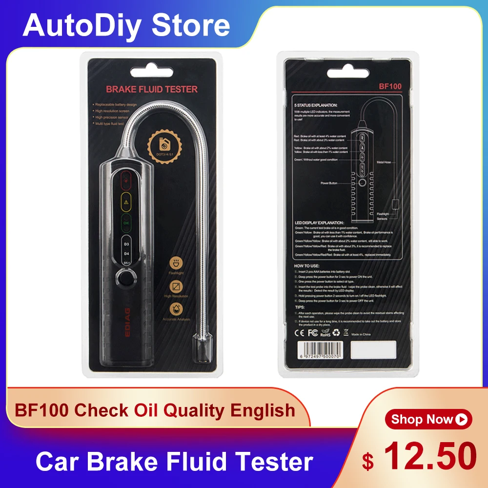 Автомобильный тестер тормозной жидкости BF100 проверка качества масла DOT3 DOT4 DOT5 DOT5.1
