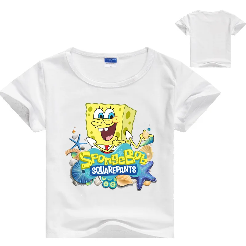 От 2 до 13 лет мультяшная Губка Боб футболка г. Летняя детская одежда для мальчиков и девочек хлопковые топы для маленьких девочек, футболка для мальчиков, Детская футболка - Цвет: white