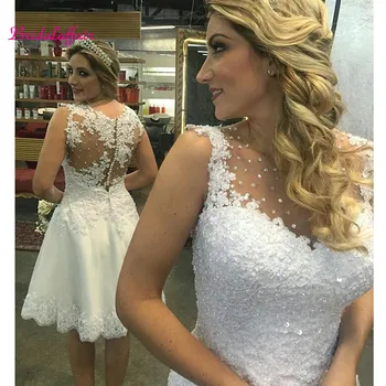 

Elegant Sleeveless Short Wedding Dresses Knee-Length Bridal Gowns Beaded Appliqued Bride Dress Vestido De Noiva