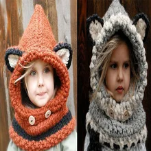 Manual Knitting Girls Keep Warm Coarse Wool Hat Cartoon Seven kinds Fox Weave Hat Kitty Squirrel Little Bear Rabbit Cloak Hat
