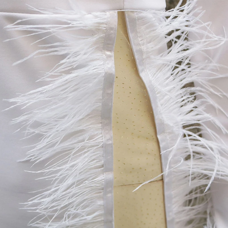 Белое Сетчатое лоскутное платье с перьями, сексуальные прозрачные модные платья, женские вечерние платья для осени и зимы, одежда с длинным рукавом sukienka