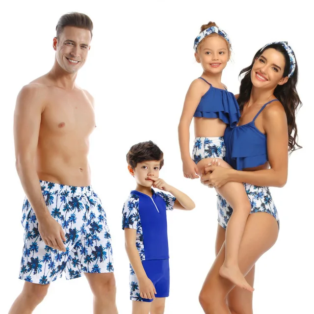 matching couple outfits Family matching swimwear Leopard dad son swim trunks men boys swim shorts beachwear outfits look father And Daughter Matching Outfits