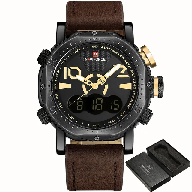 Топ люксовый бренд NAVIFORCE мужские спортивные военные часы мужские кварцевые аналоговые цифровые наручные часы Мужские часы Relogio Masculino - Цвет: brown black