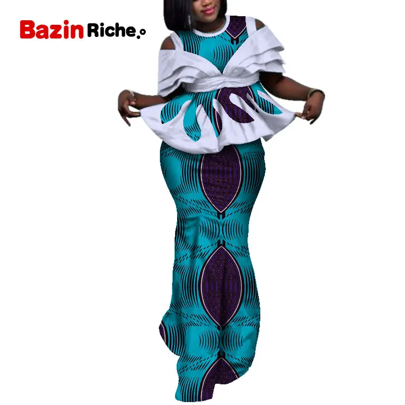 Африканская восковая две детали с принтом 2019 Bazin Riche элегантная африканская традиционная одежда Дашики урожай топ и юбка наборы WY5107
