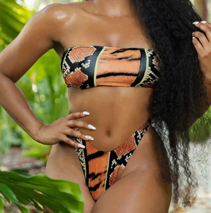 snakeskin bandeau bikini