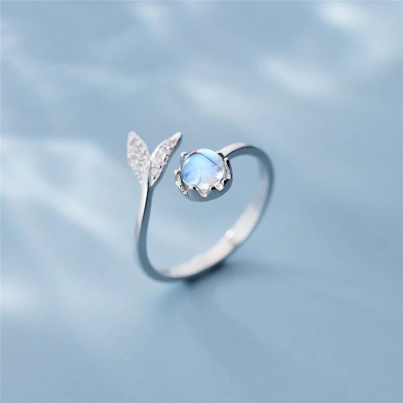 Sole Memory Blue Crystal Zircon Mermaid Fishtail Silver Color Female Resizable Opening Rings SRI991 silver ring silver rings