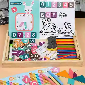 

1 Set Magnetic Puzzle Children's Intellectual Wooden Toys Language Learn Drawing Board Wooden Magnetic Stick Zodiac Puzzle Game