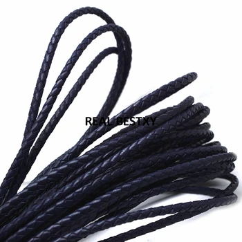 

2m/lot approx:4mm navy Round Genuine Braided Leather Cord Real Cow Leather Cords String Rope Bracelet Findings Diy Jewelry Make