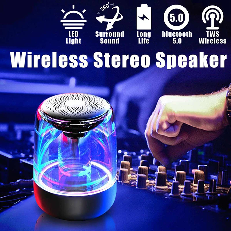 

Ture wireless mini Bluetooth LED light Subwoofer Outdoor C7 speaker 360 Degree stereo Surround Sound Portable HI-FI bass MP3