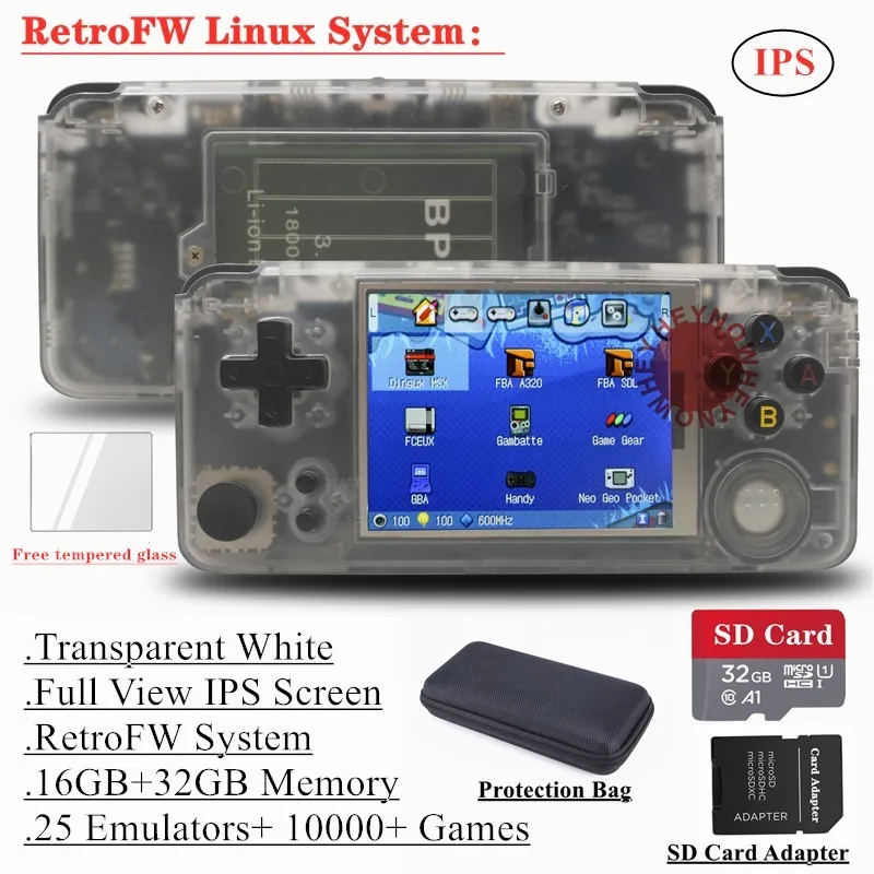 White RetroFW OS HEYNOW rs97 Plus двойная система Ретро игровая консоль 30+ эмуляторы ips экран портативный игровой плеер 360 градусов контроллер - Цвет: White RetroFW OS