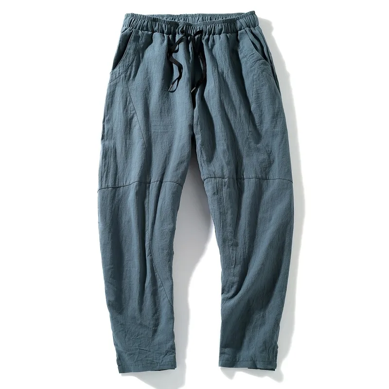 Men Pants 2019 Fashion Autumn New Men's Cotton and Linen Large Size
Trousers Chinese Wind Rope Closed Ban Pants Nine Pants