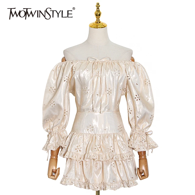 TWOTWINSTYLE Elegant Ruffle Lace Up Bowknot Dress
