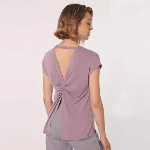 Purple Укороченный Топ для женщин, рубашки для йоги с коротким рукавом, летние сексуальные фитнес свободные танцевальные майки, спортивные тренировки для бега, спортивные топы, спортивная одежда - Цвет: Purple