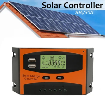 

20A/30A 12V 24V Auto Solar Charge Controller PWM Controllers LCD Dual USB 5V Output Solar Panel PV Regulator