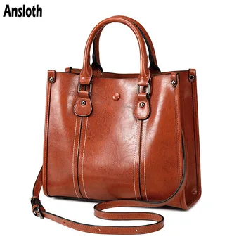 

Ansloth Split Leather Handbag Women Bag Luxury Design Shoulder Bag Lady Solid Color Crossbody Bag Female Zipper Hand Bag HPS819