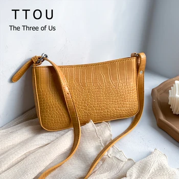 

Casual Women'S Solid Color Handbags Crocodile Pattern Ladies Designer Shoulder Bags Retro Female Mini Purses Messenger Bags