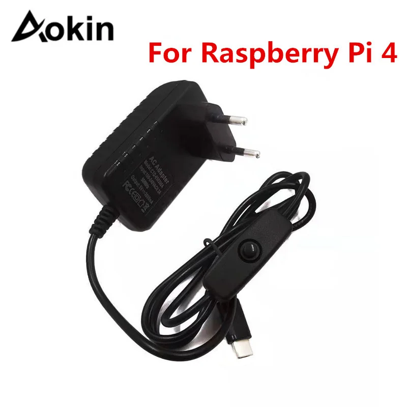 

Aokin 5V 3A Raspberry Pi 4 Power Supply Type-C Power Adapter With ON/OFF Switch EU US AU UK Charger For Raspberry Pi 4 Model B