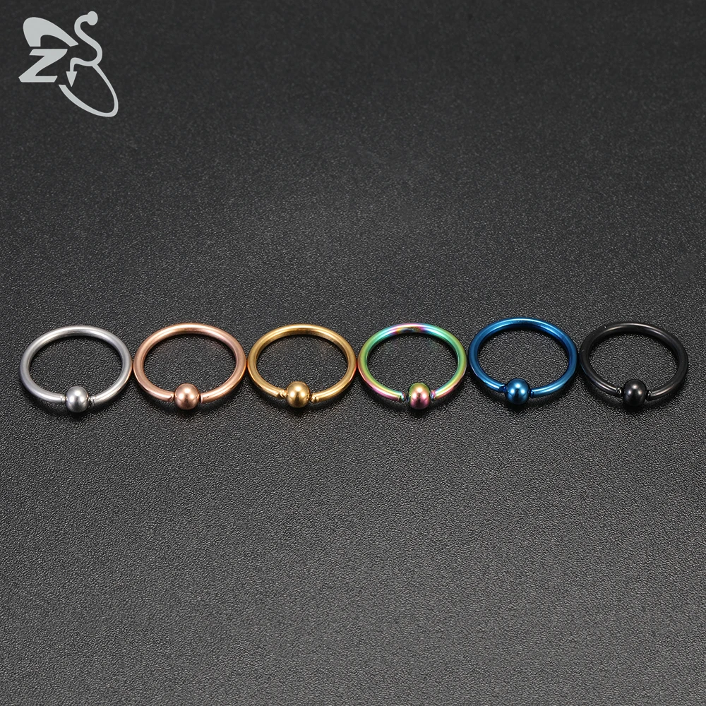 ZS 1 PC Colored 316L Stainless Steel Nose Ring 16g&14g Clickr Septum Rings Tragus Cartilage Helix Lip Piercing Jewelry 6/8/10MM