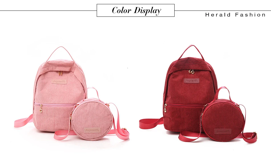 Herald Fashion 2 шт./компл. вельветовые женский рюкзак школьный рюкзак на цельных высоких Ёмкость круглый сумки через плечо, сумка для путешествий Новинка осени