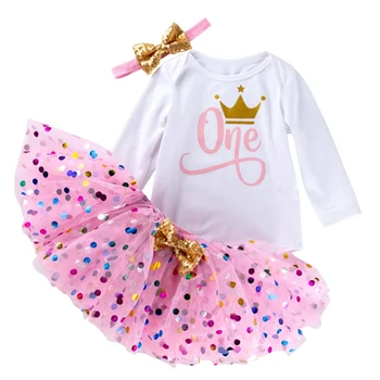 

Newborn Baby Girls Clothes Set Girl Spring First Birthday Baptism Christening Princess Clothing Suit Skirt+Bodysuit+Headband Set