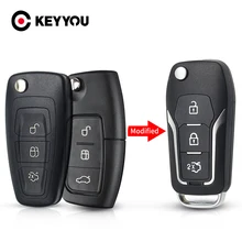 KEYYOU-Funda de llave remota modificada para Ford, carcasa de llave inteligente reemplazable de 3 botones para Ford Focus C max Mondeo Connect, Fiesta HU101