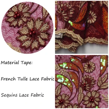 

Wine Red Sequins Lace Design Nigerian Net Lace Fabrics 2019 High Quality French Tulle Lace Fabrics With Beads For Sewing Clothes
