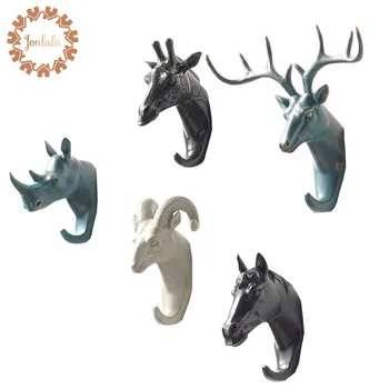 

Newly Produced Deer Rhino Elephant Giraffe Horse Animal Decorative Hook Creative Resin Model Bathroom Wall Hook Coat Wall Hook