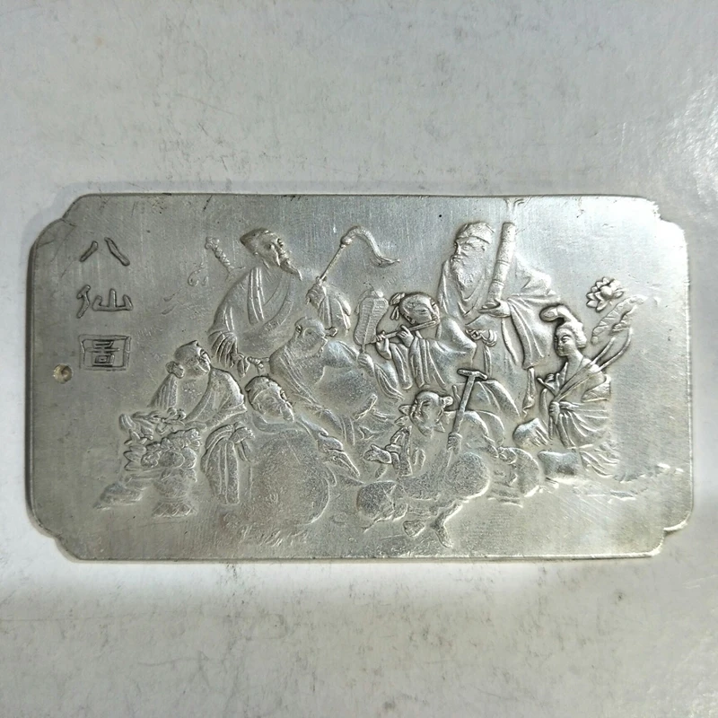Chinese tibet Silver Bullion thanka The eight immortals cross the sea statue amulet Waist tag hang metal pandent | Дом и сад