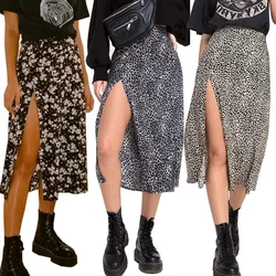 Mulheres verão split leopard saias 2022 moda preta saia longa sexy mulher floral solto senhora roupas saias de flor verde queda