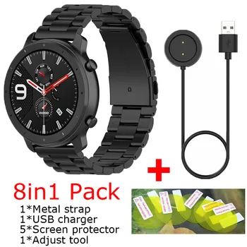 

8in1 Pack for Huami Amazfit GTR 47mm 42mm strap smart watchband metal belt Bracelet+USB chargers cable with screen protector