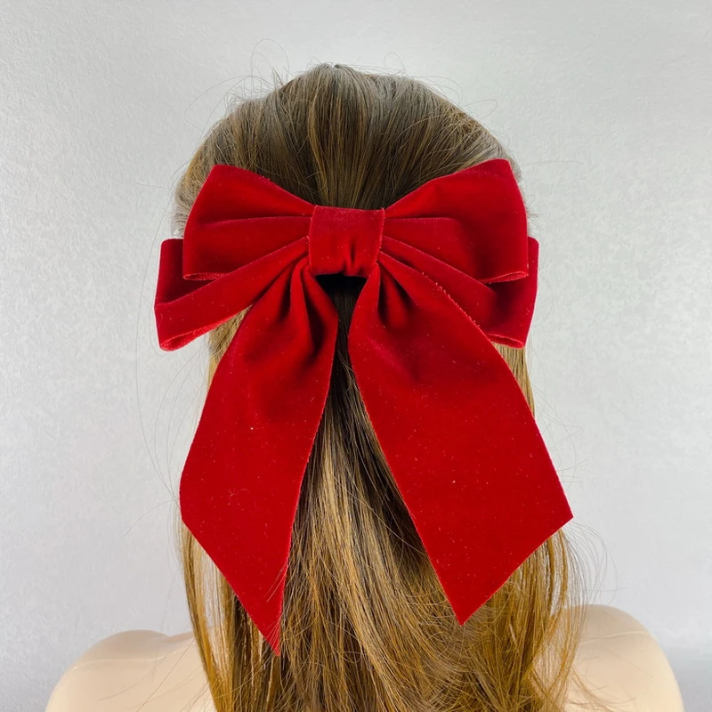 wide headbands for women Vintage Red Big Velvet Bow Hair Clip For Women Girl Long Ribbon Hairclip Black Large Barrette Korean Top Hairpin Hair Accessorie large claw hair clips