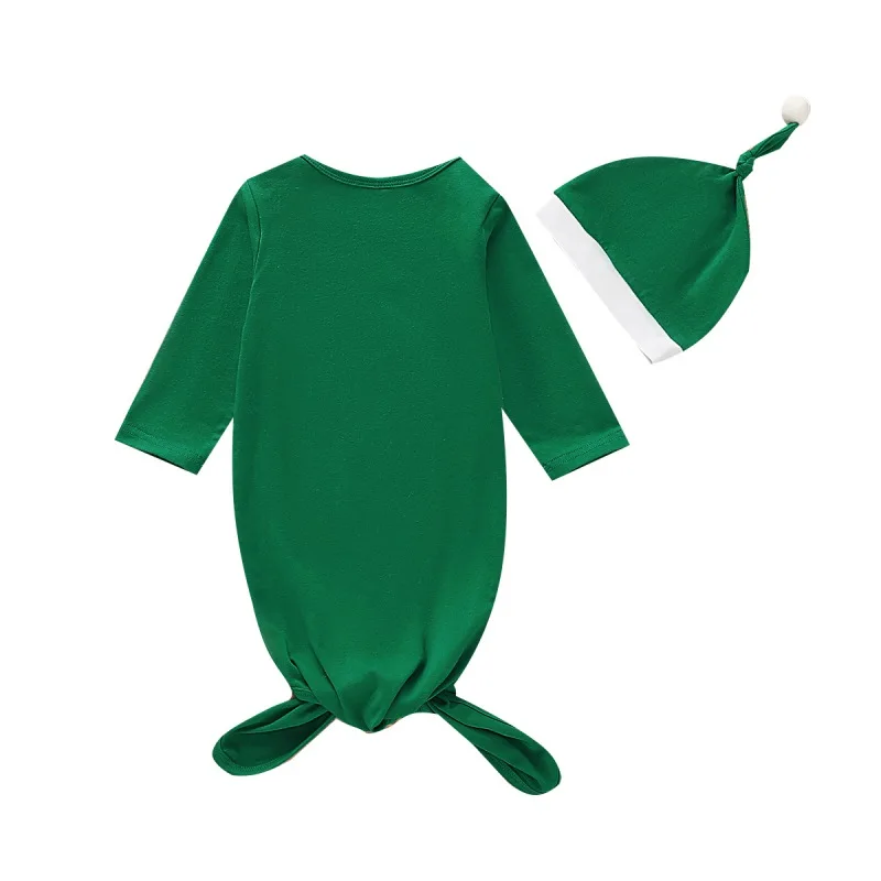 Детские комбинезоны с длинными рукавами, осенняя Рождественская одежда для сна с рисунком+ повязка на голову, конверт для сна для новорожденных