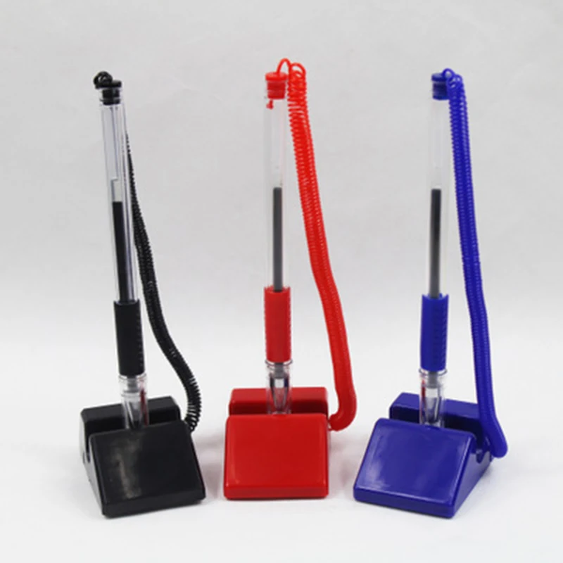 Soporte de escritorio de 0,5mm para bolígrafo de gel fijo bolígrafo de firma publicitaria, papelería escolar para oficina, azul, rojo, negro + 10 recambios de bolígrafo