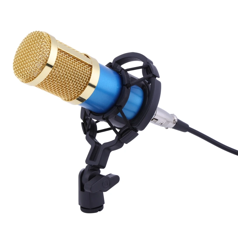 Gold and Blue Профессиональный конденсаторный микрофон Pro Audio Studio вокальный записывающий плеер с микрофоном с подставкой для компьютера караоке - Цвет: Gold and Blue