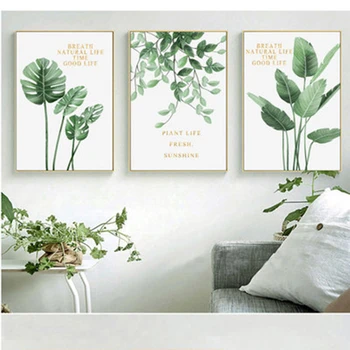 

Plants Flowers Poster Green Leaves Golden Letters Decorative Picture Modern Wall Art Paintings For Living Room Home Decor