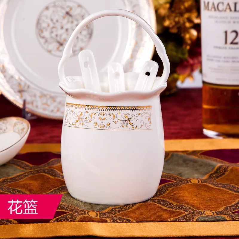 Цзиндэчжэнь керамическая чаша Бытовая рисовая чаша, Суповая тарелка, тарелка для стейка, европейская тарелка - Цвет: Flower basket
