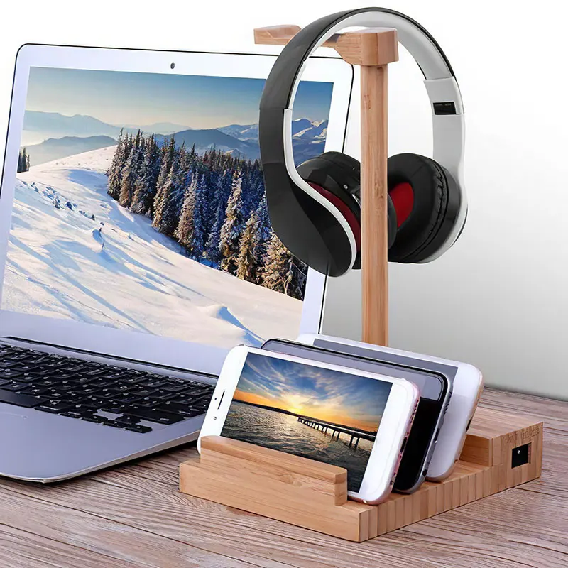 Wooden Headphone Hanger Light Weight Holder Stand Charging Earphone USB 5V 3A Charger With 3 USB 3 With USB Interface Universal