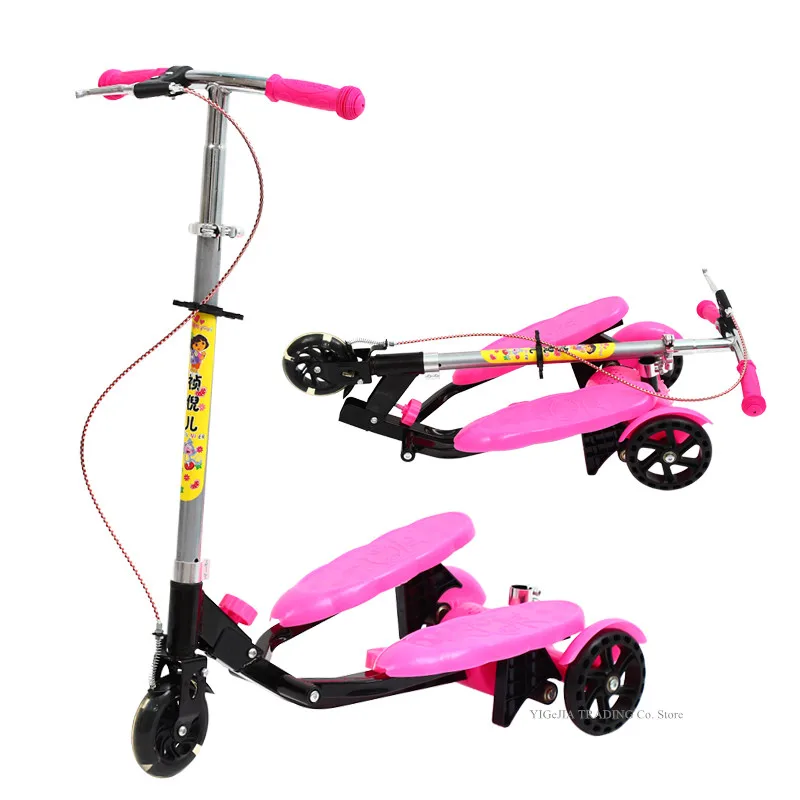 Portable Kids Pedal Scooter with Seat Can Sit & Ride, Foldable 3-Wheeled Stepper Scooter for 4-12 Years Old Kids