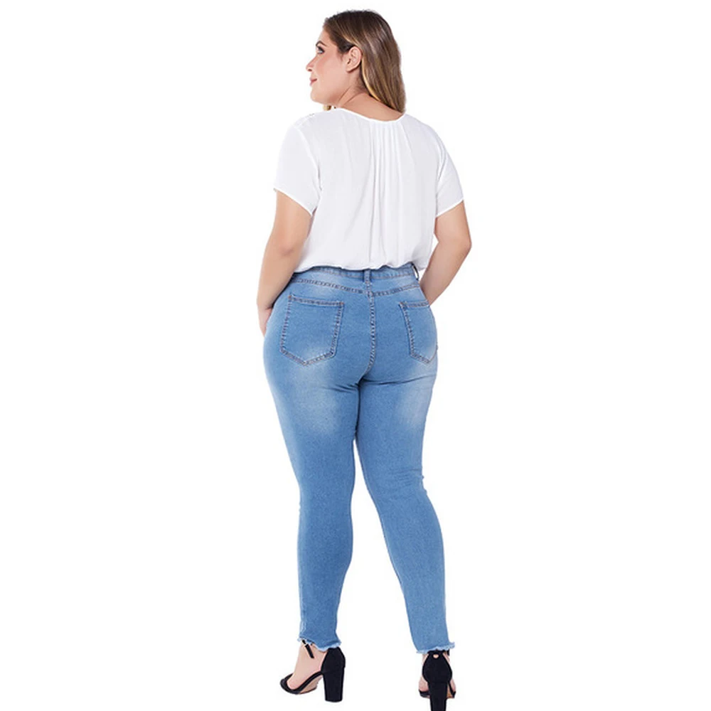 L-XXXXL, ультра эластичные Синие рваные джинсы с кисточками, женские джинсовые штаны, брюки для женщин, узкие джинсы с высокой талией размера плюс