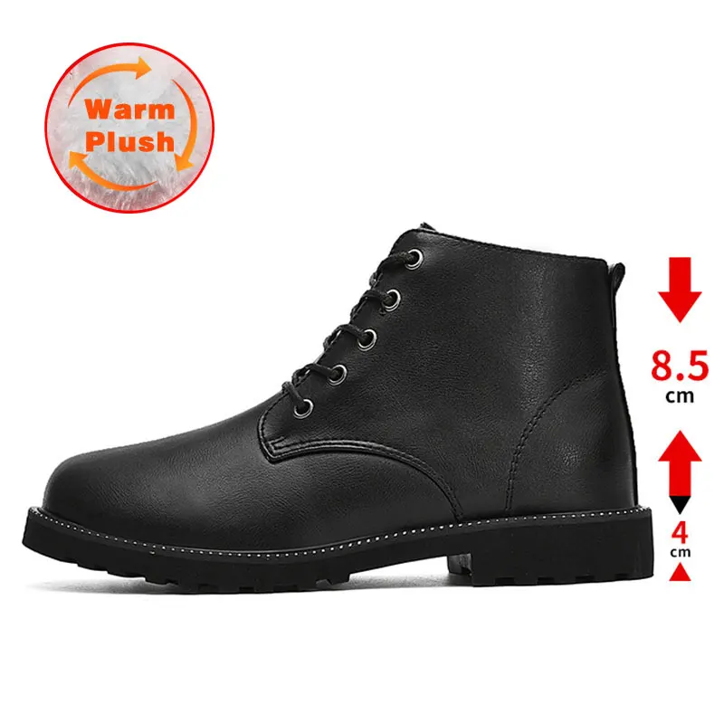 NKAVKI/Ботинки martin; женские кожаные зимние теплые ботинки; женские ботильоны на шнуровке с круглым носком; обувь на платформе; женская обувь; botas mujer - Цвет: Black(Plush)