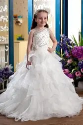 Princess White Flower Girls Dresses For Weddings Beading Crystals Kids Formal Wear Long Pageant Gown Party Dress for Teens